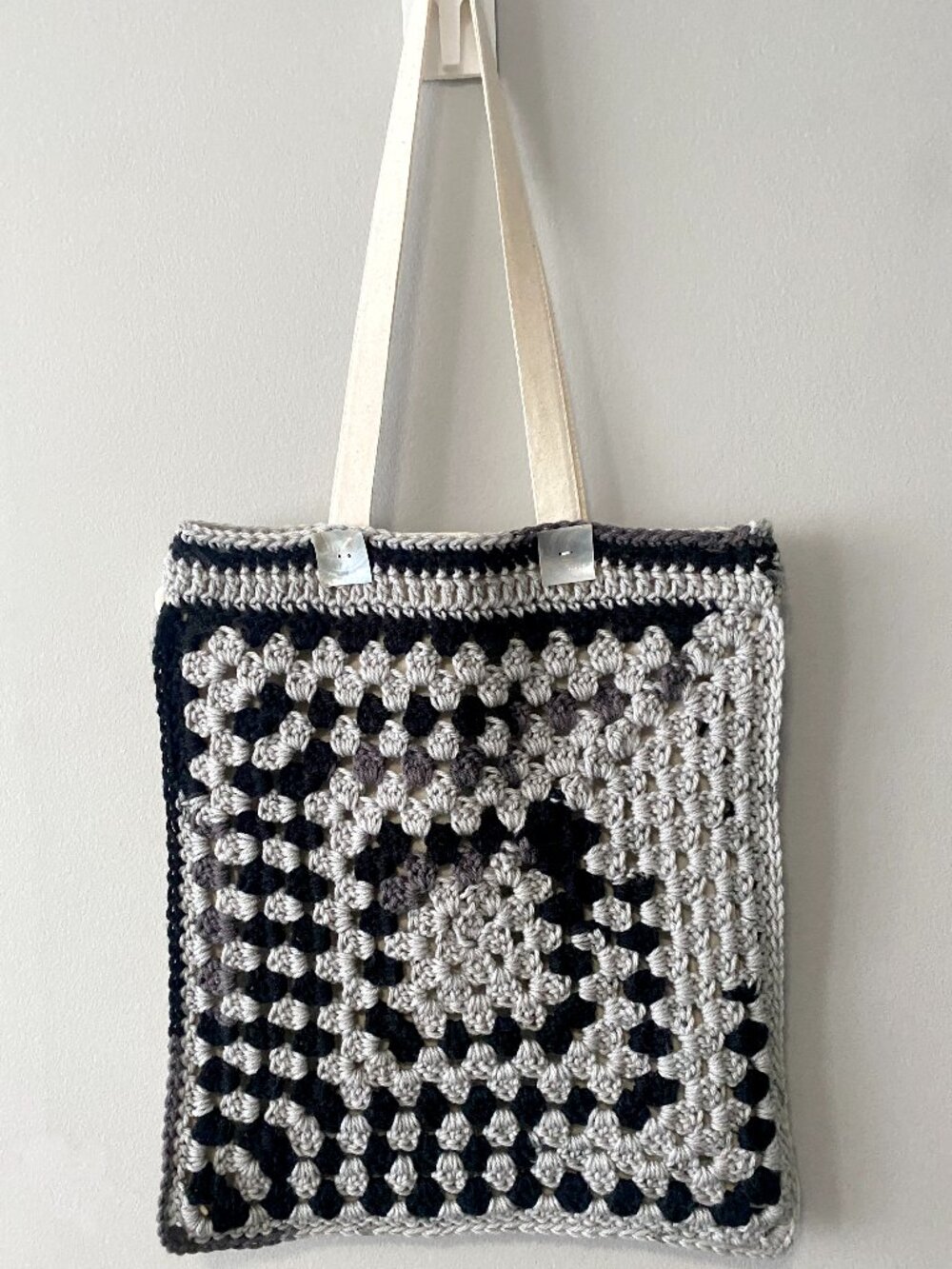 Handmade Crochet Black Grey Acrylic Removable Slipcover Tote Bag